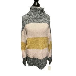Olivia Sky Stretch Pullover Sweater Turtleneck Neck X-Large Stripe Multicolor